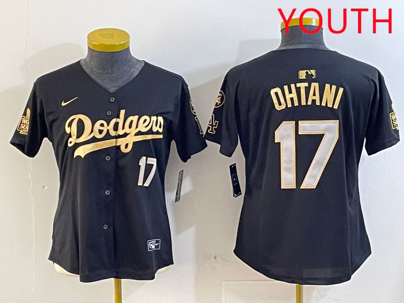 Youth Los Angeles Dodgers #17 Ohtani Black Gold Game 2025 Nike MLB Jersey style 1
